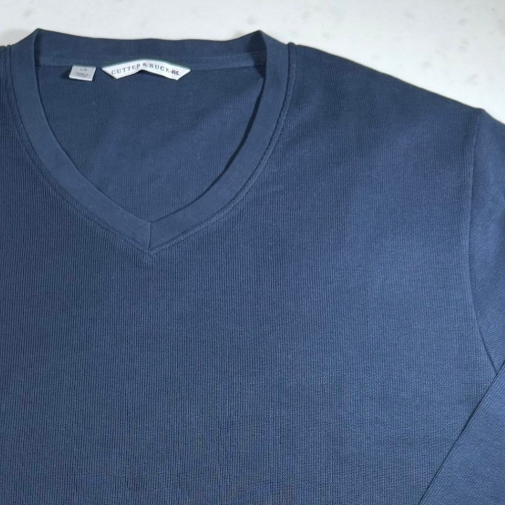 Cutter & Buck Sweater Knit Mens Large Navy Blue Excellent V-Neck Pullover Logo‎